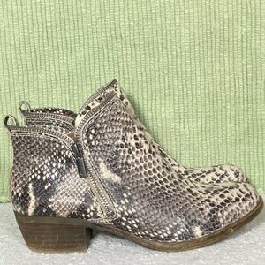 Lucky Brand Womens Leather Black/Cream Snake Print Side Zip Ankle Boots Sz 6.5
